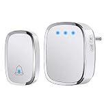 YYQ Campanello Senza Fili da Esterno Impermeabile IP44, Wireless Doorbell con Raggio d’Azione 300M, Indicatore LED, 1 Trasmettitore Pulsante e 1 Ricevitore, 5 Volume Regolabile, 36 Suonerie (Bianco)