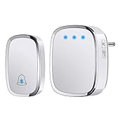 YYQ Campanello Senza Fili da Esterno Impermeabile IP44, Wireless Doorbell con Raggio d’Azione 300M, Indicatore LED, 1 Trasmettitore Pulsante e 1 Ricevitore, 5 Volume Regolabile, 36 Suonerie (Bianco)