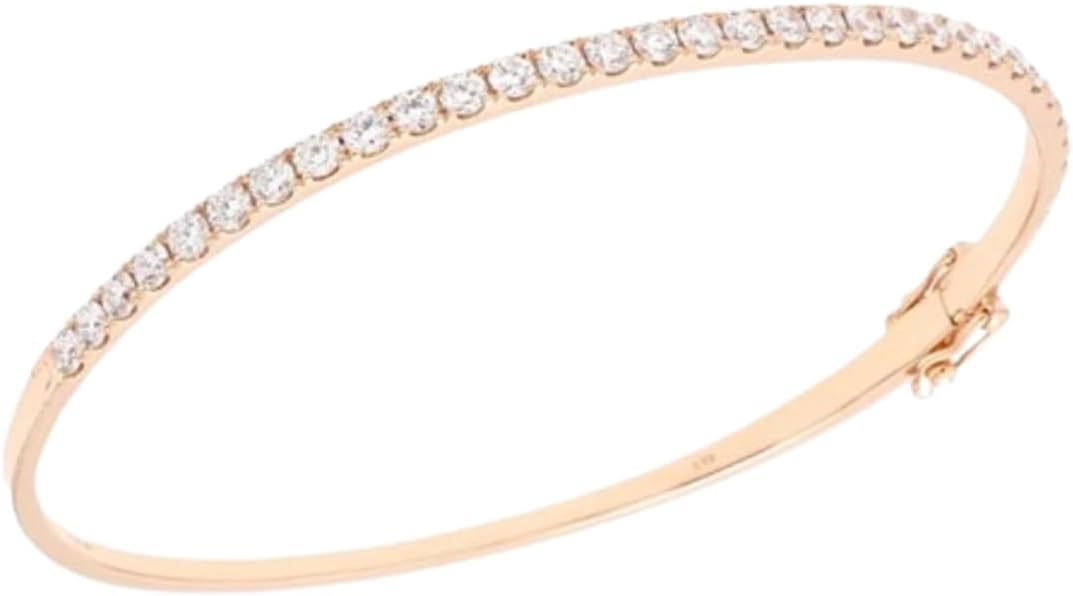 2.70 Ct Diamond Hinged Bangle Bracelet, 14k White & Yellow Gold, Prong Set, Natural Diamond (I-J, SI1), 7 inches