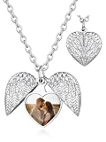 Custom4U Collar con Foto Personalizada Alas de Angel Colgante de Plata Texto Tallado Colgante Corazón Regalo de Cumpleaños para Mujer Madre