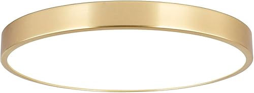 Lámpara de techo LED de metal dorado cepillado de 9 pulgadas, 3000 K-5000 K, lámpara de techo redonda delgada de perfil bajo, lámpara de techo