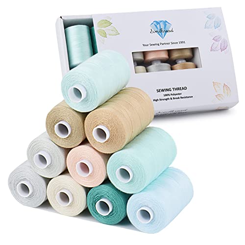 Simthread All Purposes Sewing Thread, 10 Spool Assorted Macaron Series 1000 Yards Each Bobbin Polyester Thread for Sewing, Handy Polyester Sewing Threads for Sewing Machine - (Macaron Color Series)
