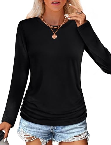 SAMPEEL Long Sleeve Shirts for Women Ruched Fall Tops Crew Neck T Shirts Fashion Clothing 20252