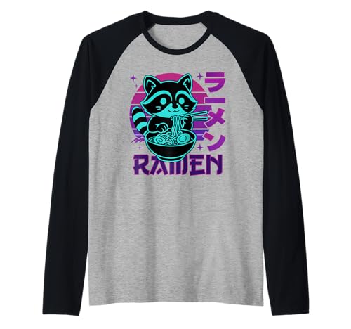 Anime Ramen Raccoon Japanese Noodles Aesthetic Kawaii Raglan Baseball Tee