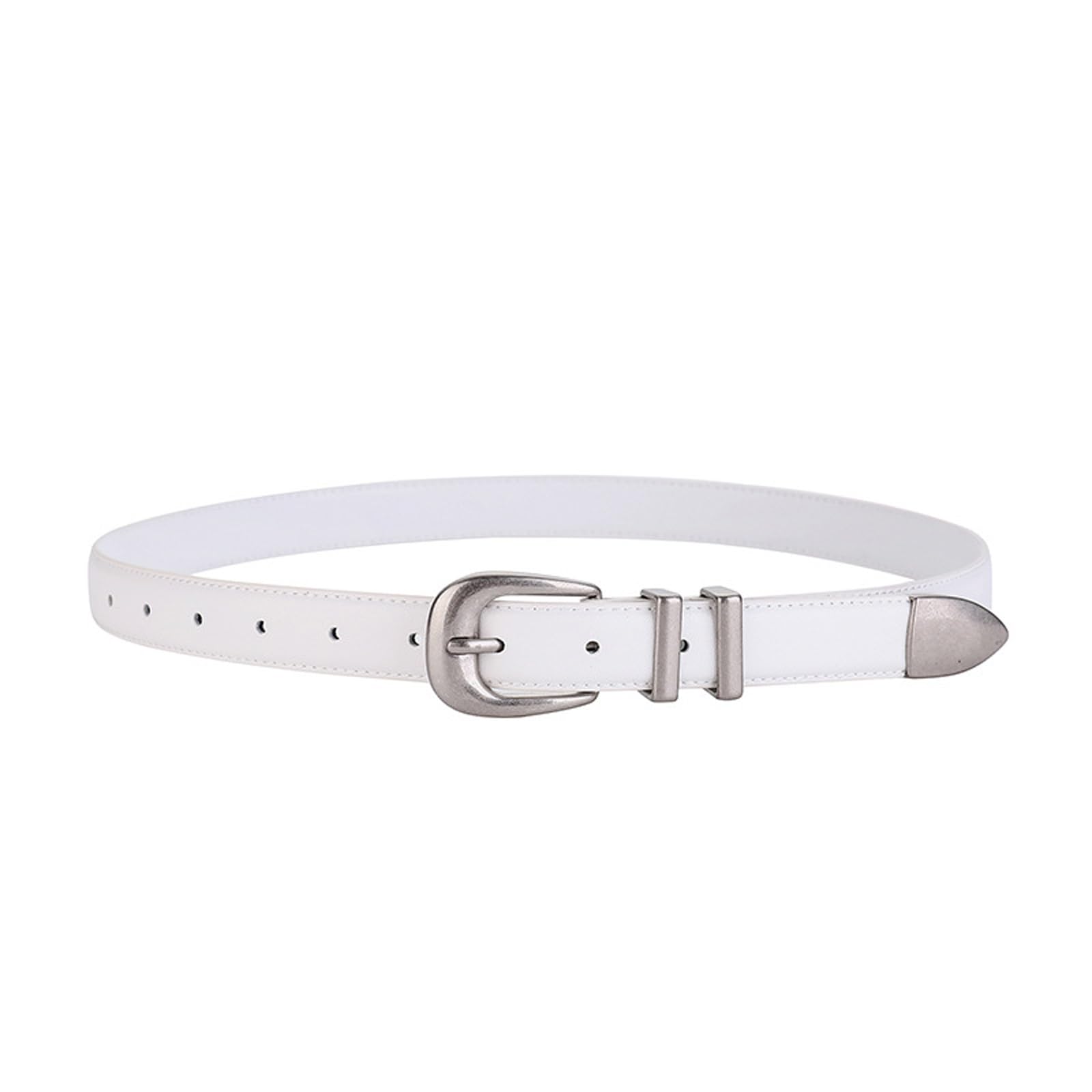 MICFENY Genuine Leather Women Western Belt Distressed Silver Buckle Retro Fashion Accessory For Casual Outfit Halloween