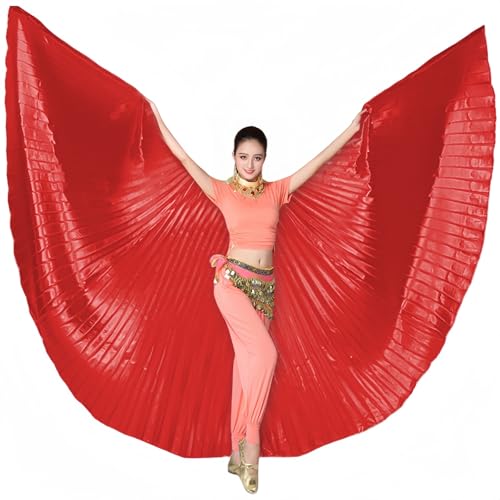 Lauthen.S Belly Dance Isis Wings with Sticks Women Angel Wings Halloween Costume Carnival Cape Outfit Red