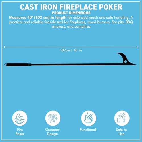 Poker robuste pour poêle à bois en acier forgé de 101,6 cm