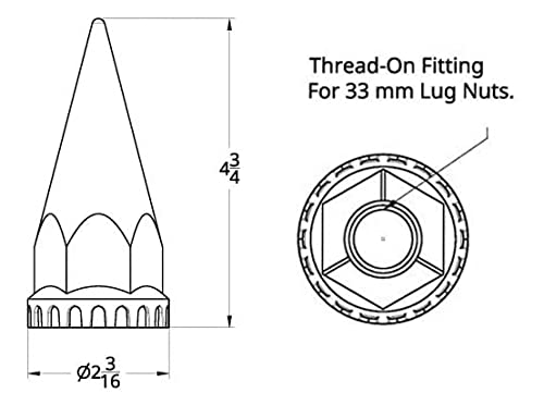 TORQUE 10 pcs of 33mm Chrome Spike Screw-on Lug Nut Covers for Volvo & International & Peterbilt & Kenworth & Mack & Freightliner (Cascadia, Columbia, M2, FLD) Semi Trucks (TR10570)
