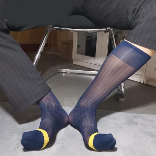Mens Nylon Sheer Fine Striped Dress Socks Business Socks High Elastic See Through Elegant Formal Dress Tube Stockings3