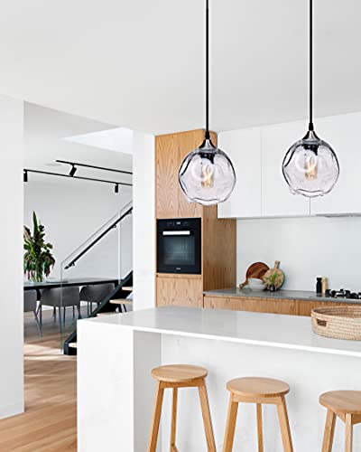 CASAMOTION Pendant Lights Kitchen Island Art Glass Snowflake Lighting Over Dining Room Table Modern Clear seeded Bubbles Ceiling Hanging Fixture Over Sink Brush Nickel 7 Inch Diam - Image 2