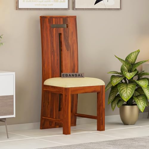 Image of T-Poster Wooden Dining Chairs Set of 2 for Kitchen & Dining Room, Chairs with Cushion, Two Seats, Solid Sheesham Wood, Honey Finish