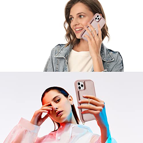 Image of for iPhone 11 Pro Phone Case with Card Holder and Strap for Women,Crossbody Lanyard,RFID Blocking,Kickstand Ring Stand,Snap Clasp,Phone Wallet Cases 5.8 inch(Rose Gold)