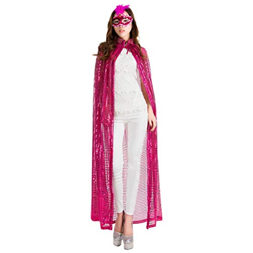 Capa larga larga para mujer, para cosplay, Halloween, Navidad, fiesta, purpurina, lentejuelas, capa transparente, carnaval, cuerda mágica