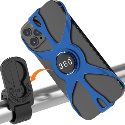 SZCFAN Detachable Bike Phone Mount, Universal Bicycle Phone Holder- 360° Rotatable, Silicone Bicycle Phone Holder for 16 Pro Max / 15, S10 and More 4.7-6.8" Phone, Blue
