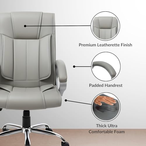Image of activa Ergonomic Office Chair | Premium Leatherette Boss Chair with Padded Seat & Backrest | Adjustable Height Seat for Work /Study /Gaming (Kylie, Grey)