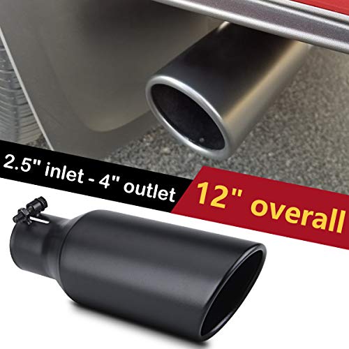 2.5 Inch Inlet Exhaust Tip 2.5\" x 4\" x 12\" Black Exhaust Tailpipe With Blot-On Design, Universal for Car
