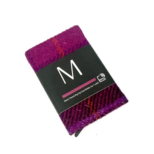 Maccessoro Harris Tweed Pop Up Card Holder – Handwoven Wool from Scotland – A Modern Classic in Heritage Fashion, Made in Scottland (Purple Check)2