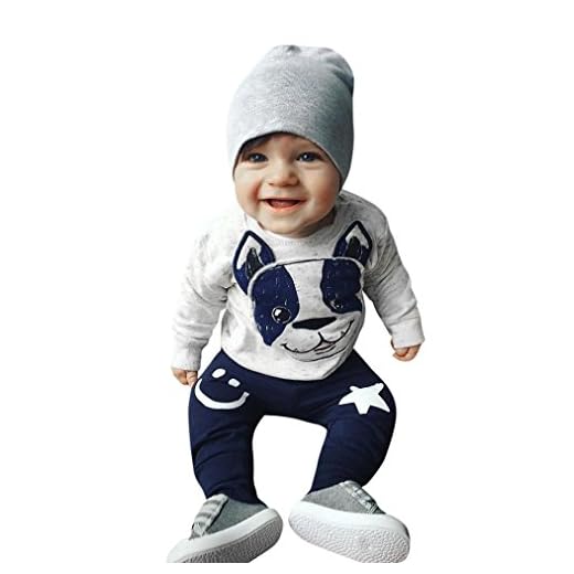 Conjunto de bebé Recien Nacido Primavera Verano Niños niñas Dibujos Animados Perro Orejas Tops Pantalones Conjunto de Ropa 0-24 Mes (Gris, Tamaño:0-6Mes)