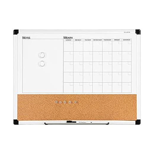 VUSIGN Monthly Calendar Whiteboard Dry Erase Cork Board Combo, 18" x 24" Planning Board, Silver Aluminium Frame
