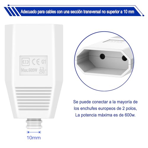 Miniatura 3 de Oblinple 2 Piezas Acoplamiento Europeo Plano, Goma Clavija Enchufe Hembra 250v Ip20 Con Protección De Nudo, Enchufes Schuko Contacto Protector Con Alivio De Tensión, Blanco