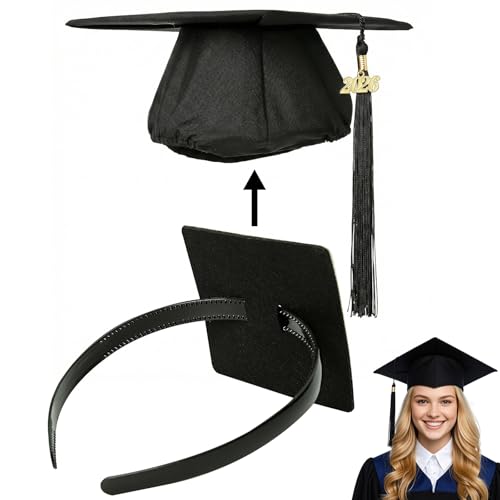 OCQOTAT 1 Pack Graduation Cap Headband,Black Anti-Fall Firm Hairband with Adhesive Insert,Secures Graduation Cap&Hairstyle, Essential Hat Accessories for Graduates,Students,Girls,Not including Caps