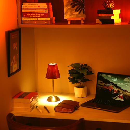 Image of NYRWANA Table Lamp | 2000mAh Battery | Home Decor, Lamps for Bedroom, Lamp for Living Room, Stepless Dimming, 3 Colour Touch Control, USB-c Charging (Metal - Red)