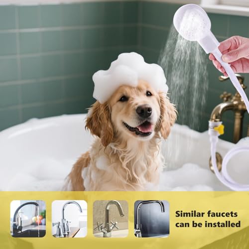 Weißer Haustier-Badewannen-Duschkopf, Haustier Duschkopf Waschbecken Spray, Gummischlauch Tragbare shampoo sprayer, Einhahn-Duschaufsatz mit Fit-Klemme enthalten, 1.3m