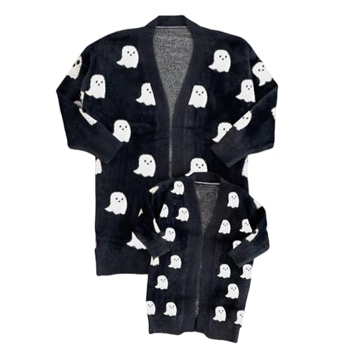 Mommy and Me Halloween Cardigan Pumpkin Embroidery Long Sleeve Open Front Knit Sweater Family Matching Outfits2