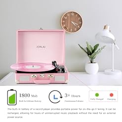 Pink Vinyl Record Player 3 Speeds Portable Suitcase Turntable with Built-in Dual Speakers, Bluetooth Gramophone with Built-in Battery 3.5mm Aux Input/RCA Output - Les Beatles, Paul McCartney, John Lennon, RIngo Starr, George Harrison Pink Vinyl Record Player 3 Speeds Portable Suitcase Turntable with Built-in Dual Speakers, Bluetooth Gramophone with Built-in Battery 3.5mm Aux Input/RCA Output – Image 2