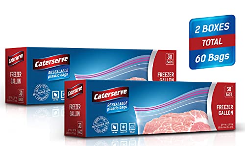 Plastic Freezer Bags – Gallon Zip Food Bags – 60 pcs Resealable Freezer Bags – Reusable Ziplock Seal Bags for Fruit, Veggies, Meat and Snacks – Airtight Leakproof Seal – Heavy-Duty Non-BPA Plastic