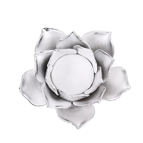 MAGICLULU 1pezzi Piattino Porta Candele in Ferro Battuto Forma Di Loto Portacandele Da Tavolo Argento Per Decorazioni Di Casa e Eventi Speciali
