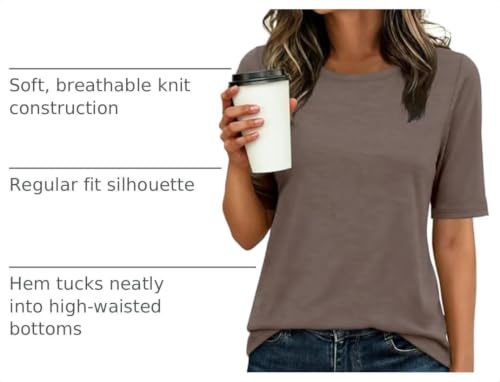Image of ANRABESS Womens Half Sleeve Tops Crewneck Shirts Basic Fit Work Tee
