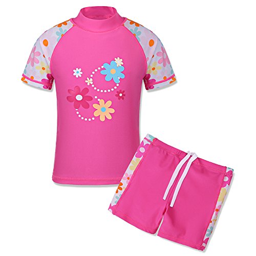 Image of TFJH E Girls Short Sleeve Swimsuit Two Piece Swimwear UPF 50+ UV 3-12 Years