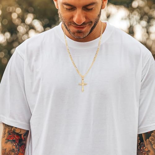 Cross Necklace for Men 14K Gold Cross Necklace for Men Gold Crosses Chain Necklaces for Mens Paired with Figaro Chain Mens Crosses Necklaces Pendant 18/20/22/24/26in3