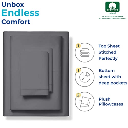 Thread Spread True Luxury 100% Egyptian Cotton - Genuine 1000 Thread Count 4 Pc Sheet Set- Color Elephant/Dark Grey, Size Full - Fits Mattress Upto 16'' Deep Pocket #TOP2