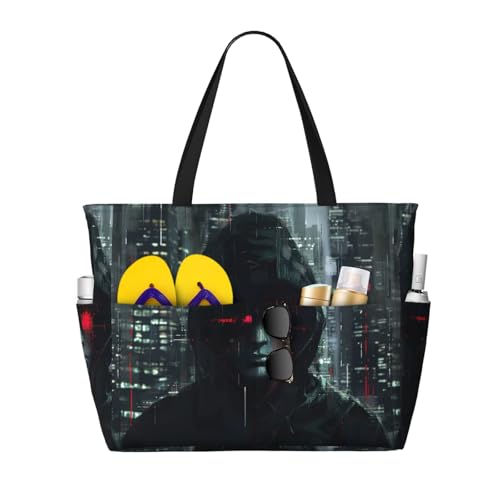 Grand sac fourre-tout d'été noir 45x38x17 cm pour voyage et plage