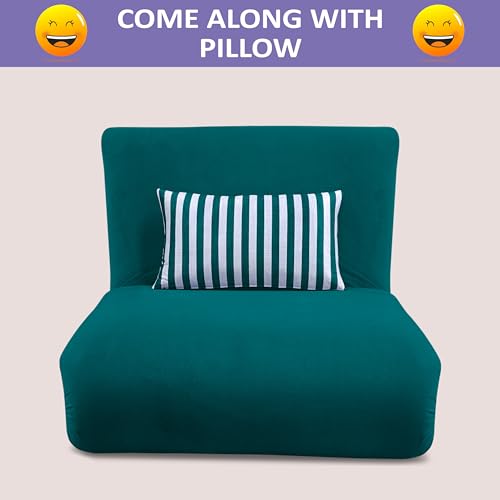 Image of Adorn India Easy Multi Mode 1 Seater Sofa Cum Bed | Velvet Fabric | Ocean Blue | Stripes Design | Comfortable Seating | Washable Cover | Perfect for Home & Office