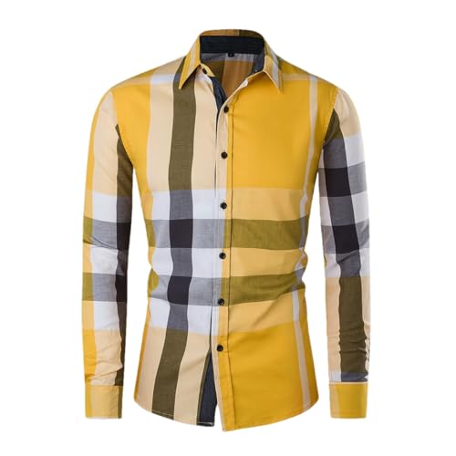 Chemise à carreaux en coton de qualité supérieure jaune pour homme élégant