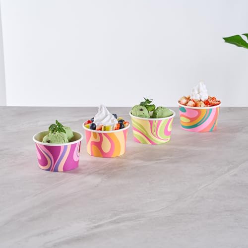Image of Coppetta 8 Ounce Dessert Cups, 200 Greaseproof Ice Cream Cups - Lids Sold Separately, For Hot And Cold Foods, Tropical Twist Paper Yogurt Bowls, Disposable, Sturdy - Restaurantware