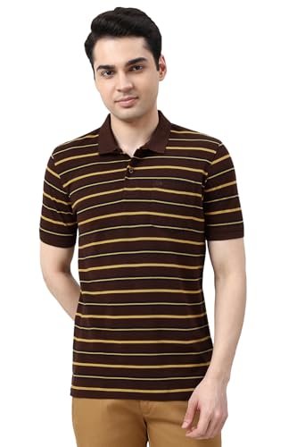 Image of Peter England Men's Cotton-Polyester Dual-Tone Breton Polo T-Shirt - Casual Wear | Stylish & Comfortable