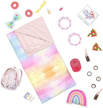 Glitter Girls 62243453722 Sleepover Party & Backpack Set  Tie-Dye Sleeping Bag, Rainbow Pillow & Pizza Play Food, 36 months-8 years