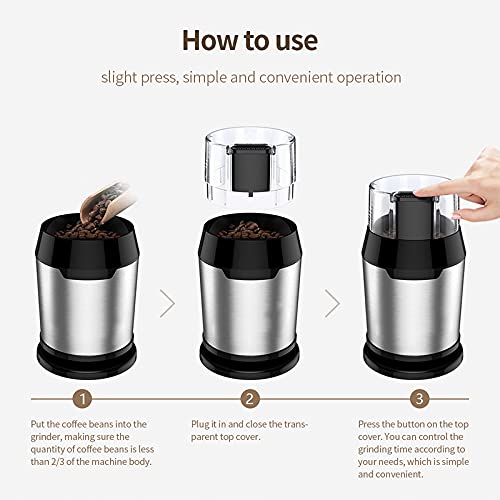 Kaffeemühle, Elektrische Kaffeemühle Kaffeebohnen Getreide Gewürze Nüsse Gewürze Getreidemühle mit Edelstahl… – Bild 6