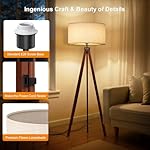 LEPOWER Wood Tripod Floor Lamp, Mid Century Standing Lamp, Modern Design Studying Light for Living Room, Bedroom, Study Room and Office, Flaxen Linen Shade with E26 Base Brown - Image 3