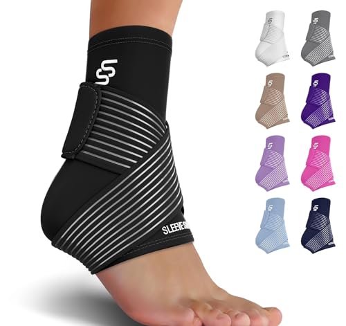 Sleeve Stars Ankle Brace for Women & Men, Ankle Wrap for Sprain, Compression Sleeve for Plantar Fasciitis Relief, Easy Customizable Support: w/Removable Strap (Single/Black)