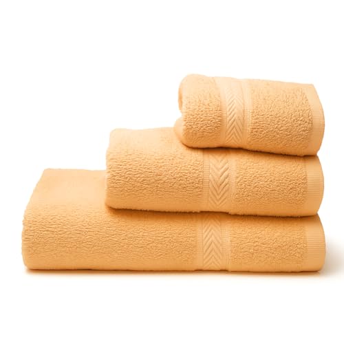 SaoTi Juego de 3 Toallas de Algodón (Baño, Lavabo y Bidé) - 100% Algodón, Suave y Absorbente (Salmon)
