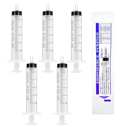 5 Pcs 5Ml Plastic Syringes Colostrum Syringe 5 ml Plastic Syringes No Needle Syringe Individually Packaged for Liquid Measuring Scientific Labs Pet Feeding Oil Plant Watering