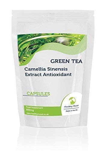 Green Tea Camelia Sinensis Leaves from 42.5mg of 20:1 Extract 850mg x 90 Capsules in Resealable Packet Bags Health Food Supplements Nutrients HEALTHY MOOD UK Quality Nutrients