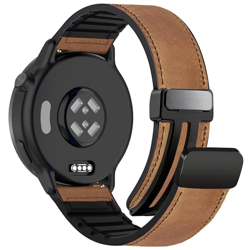 Laband 22mm Armband Kompatibel mit Garmin Venu 3/Venu 2/Vivoactive 4/Venu 4 45mm Ersatzband Weich Sport Magnet Echtleder Silikon Uhrenarmbänder für 570 47mm/265/255/255 Music Herren Damen