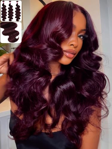 KLAIYI Black Cherry Body Wave Bundles Human Hair Weaves Unprocessed