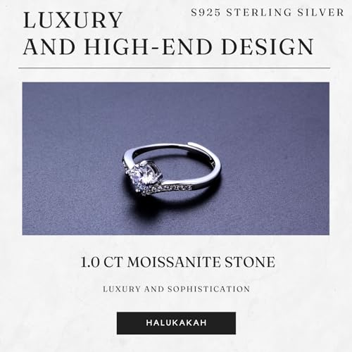 Halukakah Sterling Silver Women's Diamond Ring with 1 Carat Moissanite Stone and Certificate,1.0 ct Elegant Jewelry for Engagements,Celebrations,and Birthdays,Adjustable Size,Gift for Wife,Girlfriend3